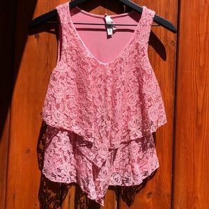 Minimi|Pink Lace Tank Top